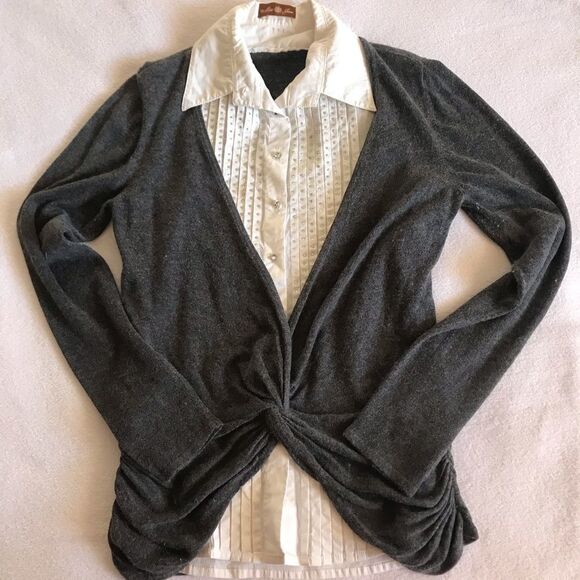 Miss June Casual/ Corporate Business Attire Long sleeves Top Gray White - Picture 1 of 11